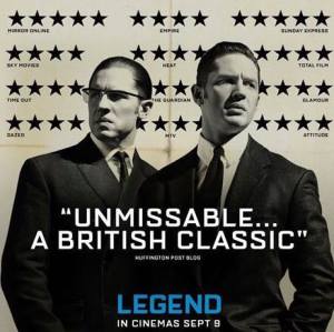 The poster for Legend, brilliantly hiding the 2 star review from The Guardian